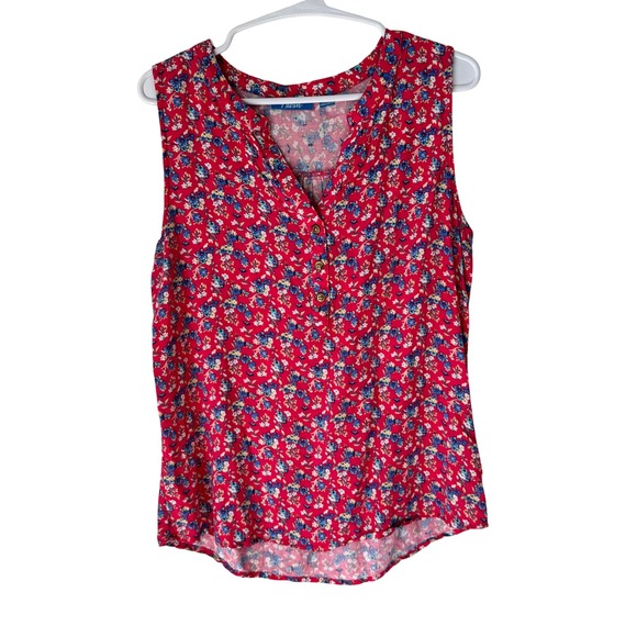 Fresh Womens Red Floral Ditsy Sleeveless Split V-Neck Button Front Blouse Size M - Picture 2 of 6